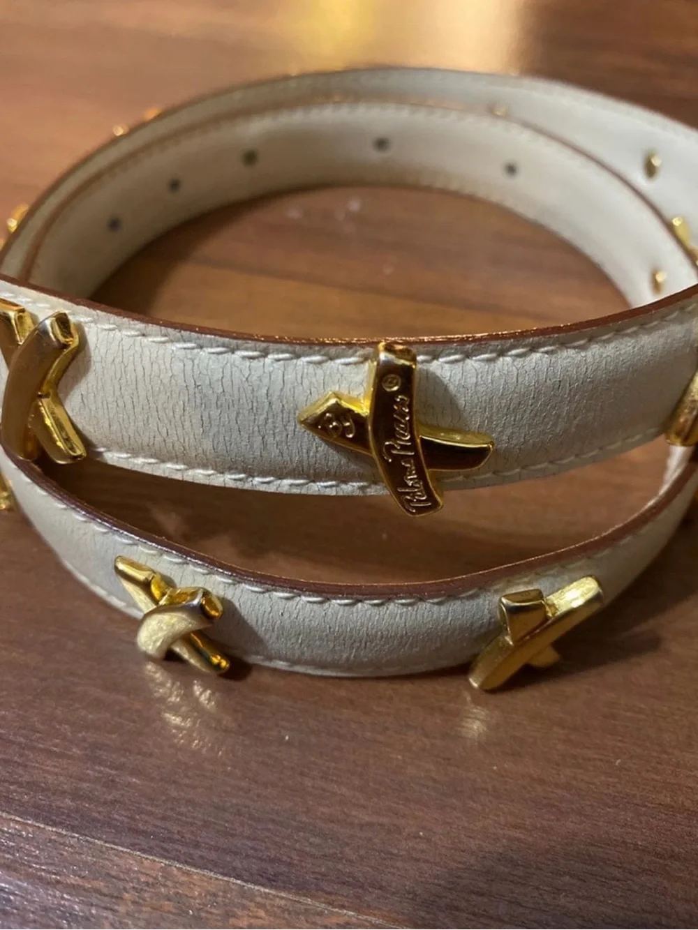 Paloma Picasso belt - Vintage - White Leather Gold-Accent Women's Belt - Sz 75
